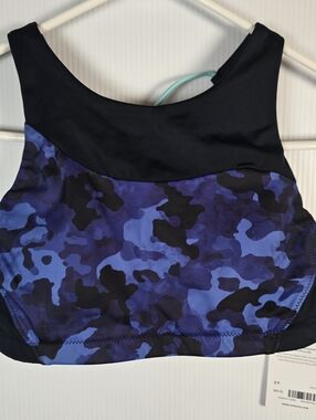 NWT Athleta Camo Blue and Black Freestyle High Neck Bikini Top Sz Small Vacation